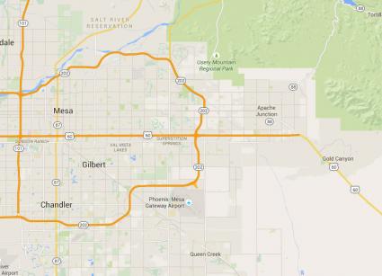 Map of service area, including Apache Junction AZ and surounding areas in east Maricopa county
