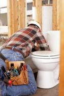 plumber repairs a toilet